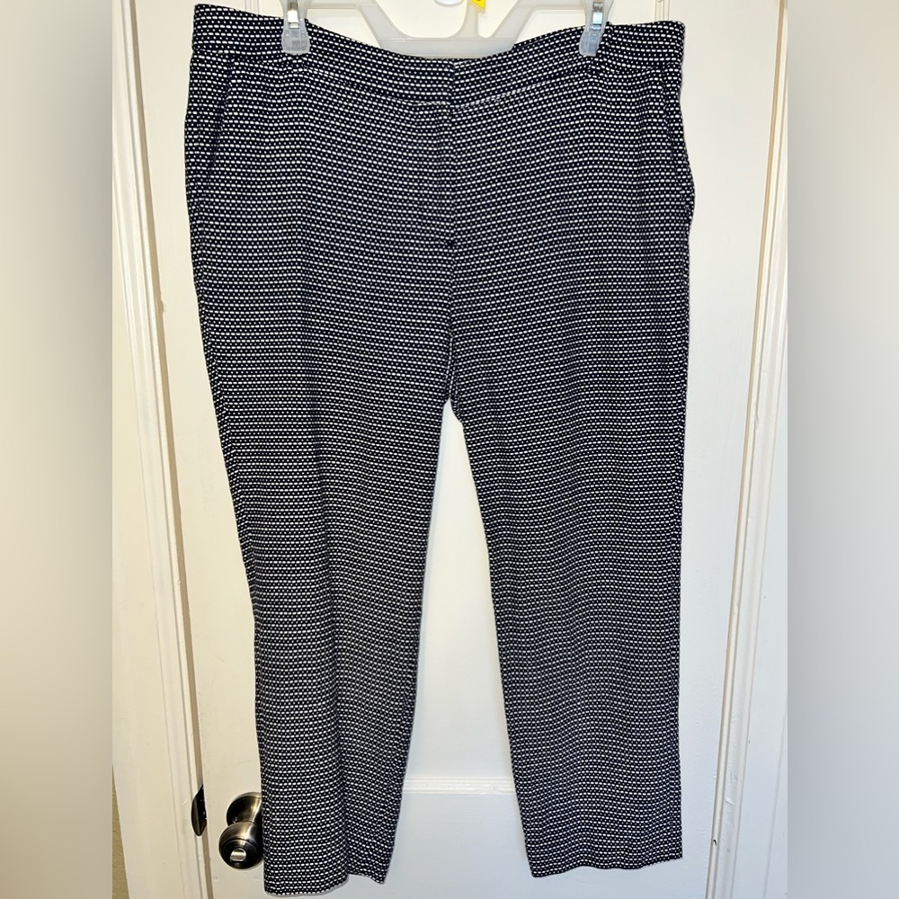 J. Crew Cafe Capri Dark Blue+White Dress Pants. Good condition. Size 12.